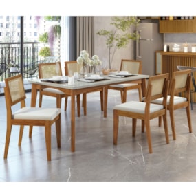 Conjunto Sala De Jantar Com Mesa Monalisa e 6 Cadeiras Rainha Natural/Off White Nesher