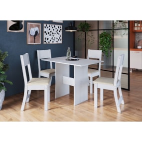 Conjunto Sala de Jantar Karla Mesa 108cm com 04 Cadeiras Branco Indekes