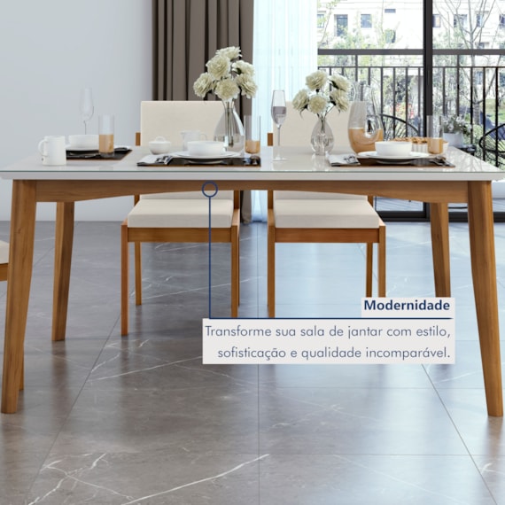 Conjunto Sala de Jantar Mesa Monalisa com 4 Cadeiras Lady Mel/Off White Nesher