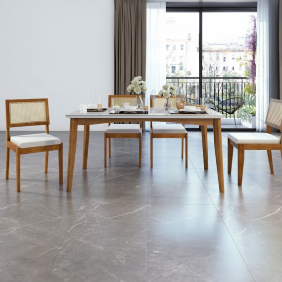 Conjunto Sala de Jantar Mesa Monalisa com 4 Cadeiras Rainha Mel/Off White Nesher