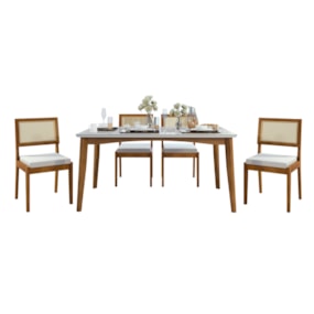 Conjunto Sala de Jantar Mesa Monalisa com 4 Cadeiras Rainha Mel/Off White Nesher