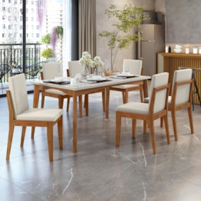 Conjunto Sala de Jantar Mesa Monalisa com 6 Cadeiras Lady