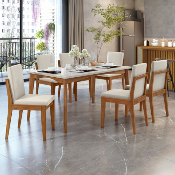 Conjunto Sala de Jantar Mesa Monalisa com 6 Cadeiras Lady
