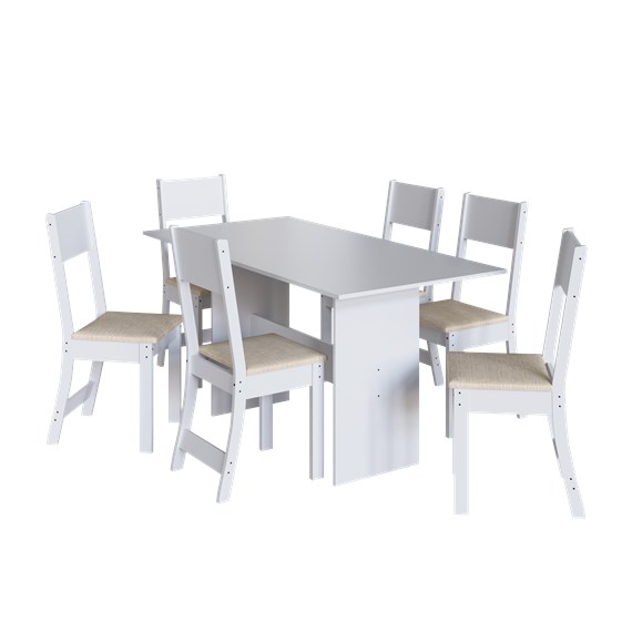 Conjunto Sala de Jantar Retangular Mesa 150cm Karla com 06 Cadeiras Branca Indekes