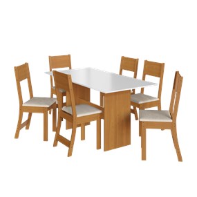Conjunto Sala de Jantar Retangular Mesa 150cm Karla com 06 Cadeiras Freijó/ Off White Indekes