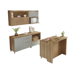 Coz 6 Peças 4 Portas 7 Gavetas Painel  Ilha Ripado Marquesa Nature/Verde Nesher