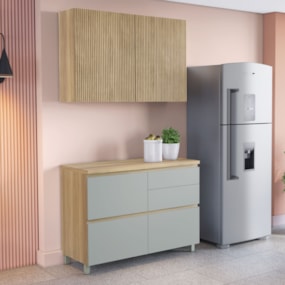Cozinha 2 Peças 3 Portas 4 Gavetas Armário Aéreo 100% Mdf 120 Cm Rainha Nesher