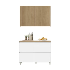 Cozinha 2 Peças 3 Portas 4 Gavetas com Armário Aéreo Nesher 100% MDF 120cm Rainha Nesher