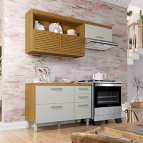 Cozinha 2 Peças Com Armário Aéreo Freijó/Off White Princesa Nesher