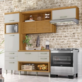 Cozinha 3 Peças 100% MDF Freijó/Off White Princesa Nesher