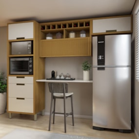 Cozinha 3 Peças Paneleiro Torre 2 Portas 3 Gavetas, Armário Aéreo 1 Porta e Armário Aéreo Geladeira Imperatriz Freijo/Off White Nesher