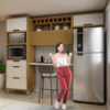 Cozinha 3 Peças Paneleiro Torre 2 Portas 3 Gavetas, Armário Aéreo 1 Porta e Armário Aéreo Geladeira Imperatriz Freijo/Off White Nesher