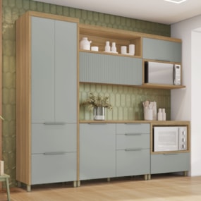 Cozinha 5 Peças 6 Portas 6 Gavetas Marquesa 100% Mdf Nature/Verde Nesher