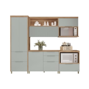 Cozinha 5 Peças 6 Portas 6 Gavetas Marquesa 100% Mdf Nature/Verde Nesher