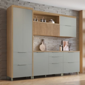 Cozinha 5 Peças 7 Portas 6 Gavetas Ripado Marquesa 100% Mdf Nesher