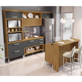 Cozinha 5 Peças Gourmet 100% MDF Freijó/Grafite Princesa Nesher
