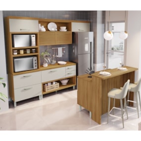 Cozinha 5 Peças Gourmet 100% MDF Freijó/Off White Princesa Nesher