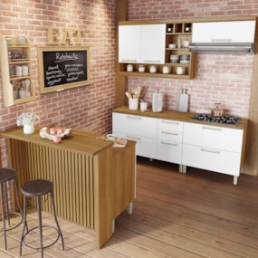 Cozinha 6 Peças Gourmet 100% MDF Freijó/Branco Burguesa Nesher