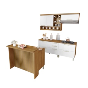 Cozinha 6 Peças Gourmet 100% MDF Freijó/Branco Burguesa Nesher