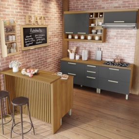 Cozinha 6 Peças Gourmet 100% MDF Freijó/Grafite Burguesa Nesher