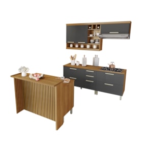 Cozinha 6 Peças Gourmet 100% MDF Freijó/Grafite Burguesa Nesher