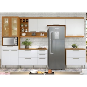 Cozinha 6 Peças Premium 100% MDF Freijó/Branco Burguesa Nesher