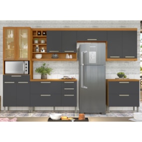 Cozinha 6 Peças Premium 100% MDF Freijó/Grafite Burguesa Nesher