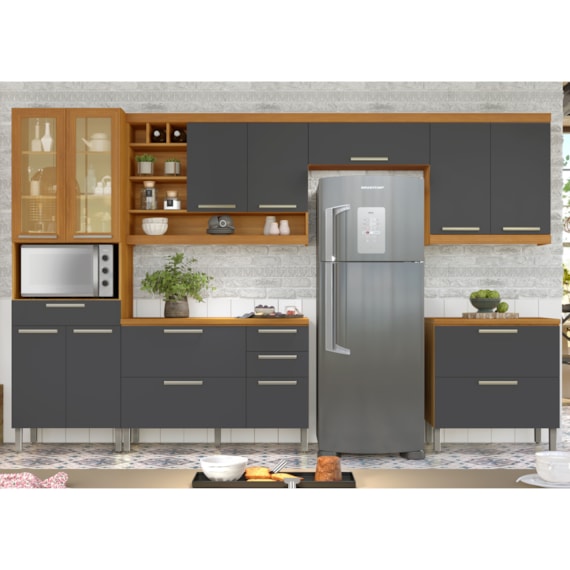 Cozinha 6 Peças Premium 100% MDF Freijó/Grafite Burguesa Nesher 