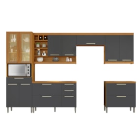 Cozinha 6 Peças Premium 100% MDF Freijó/Grafite Burguesa Nesher