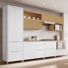 Cozinha 7 Peças 7 Portas 7 Gavetas Marquesa 100% Mdf Branco/Nature Nesher