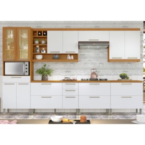 Cozinha 7 Peças Premium 100% MDF Freijó/Branco Burguesa Nesher
