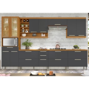 Cozinha 7 Peças Premium 100% MDF Freijó/Grafite Burguesa Nesher