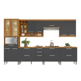 Cozinha 7 Peças Premium 100% MDF Freijó/Grafite Burguesa Nesher