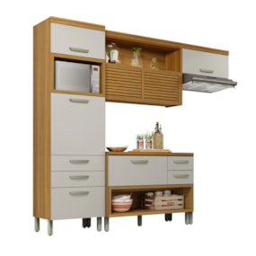 Cozinha Comapleta Com Torre Quente 100% MDF Princesa Freijó/Off White Nesher