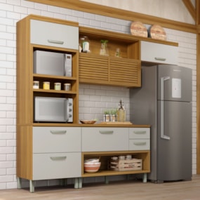 Cozinha Comapleta Com Torre Quente 100% MDF Princesa Freijó/Off White Nesher
