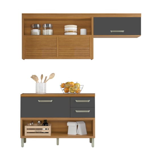 Cozinha Compacta 100% MDF 2 Peças Princesa Freijó/Grafite Nesher