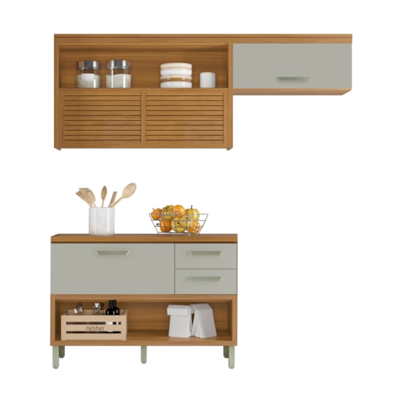 Cozinha Compacta 100% MDF 2 Peças Princesa Freijó/Off White Nesher