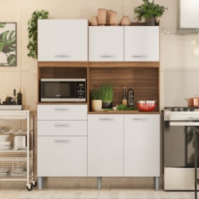 Cozinha Compacta 6 pts 2 gavetas Harmonia Amendola/Branco Demóbile Cozinha Compacta 6 pts 2 gavetas Harmonia Amendola/Branco Demóbile