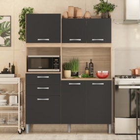 Cozinha Compacta 6 pts 2 gavetas Harmonia Avena/Grafito Demóbile Cozinha Compacta 6 pts 2 gavetas Harmonia Avena/Grafito Demóbile