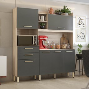 Cozinha Compacta 6 pts 2 gavetas Select Avena/Grafito Demóbile