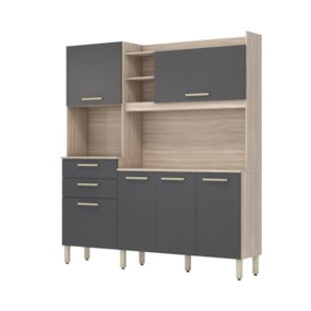 Cozinha Compacta 6 pts 2 gavetas Select Avena/Grafito Demóbile