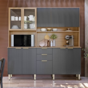 Cozinha Compacta Amora 10 Portas 2 Gavetas Amora Amendola/Grafito Prime Tx Demobile