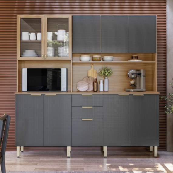 Cozinha Compacta Amora 10 Portas 2 Gavetas Amora Amendola/Grafito Prime Tx Demobile