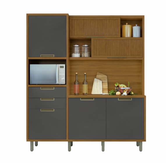 Cozinha Compacta Loft Imperatrize 6 Portas 2 Gavetas 100% Mdf Freijó/Grafite Nesher