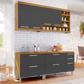 Cozinha Compacta Modulada 4 Peças Burguesa Freijó/Grafite Nesher
