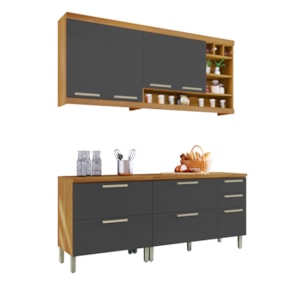 Cozinha Compacta Modulada 4 Peças Burguesa Freijó/Grafite Nesher