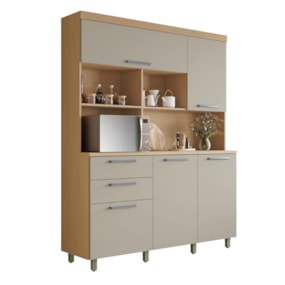 Cozinha Compacta Nobreza C/5 Portas 160Cm Carvalho/Greige Nesher