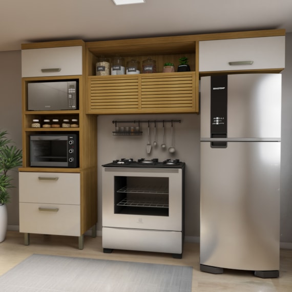 Cozinha Compacta Princesa 4 Portas 1 Gaveta Freijó/off white Nesher