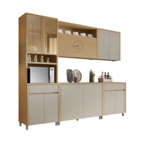 Cozinha Completa 11 Portas 2 Gavetas Condessa Carvalho/Greige Nesher