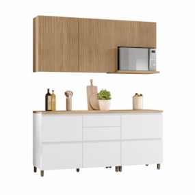 Cozinha Completa 5 Portas e 5 Gavetas 100% MDF Rainha Branco/Nature Nesher
